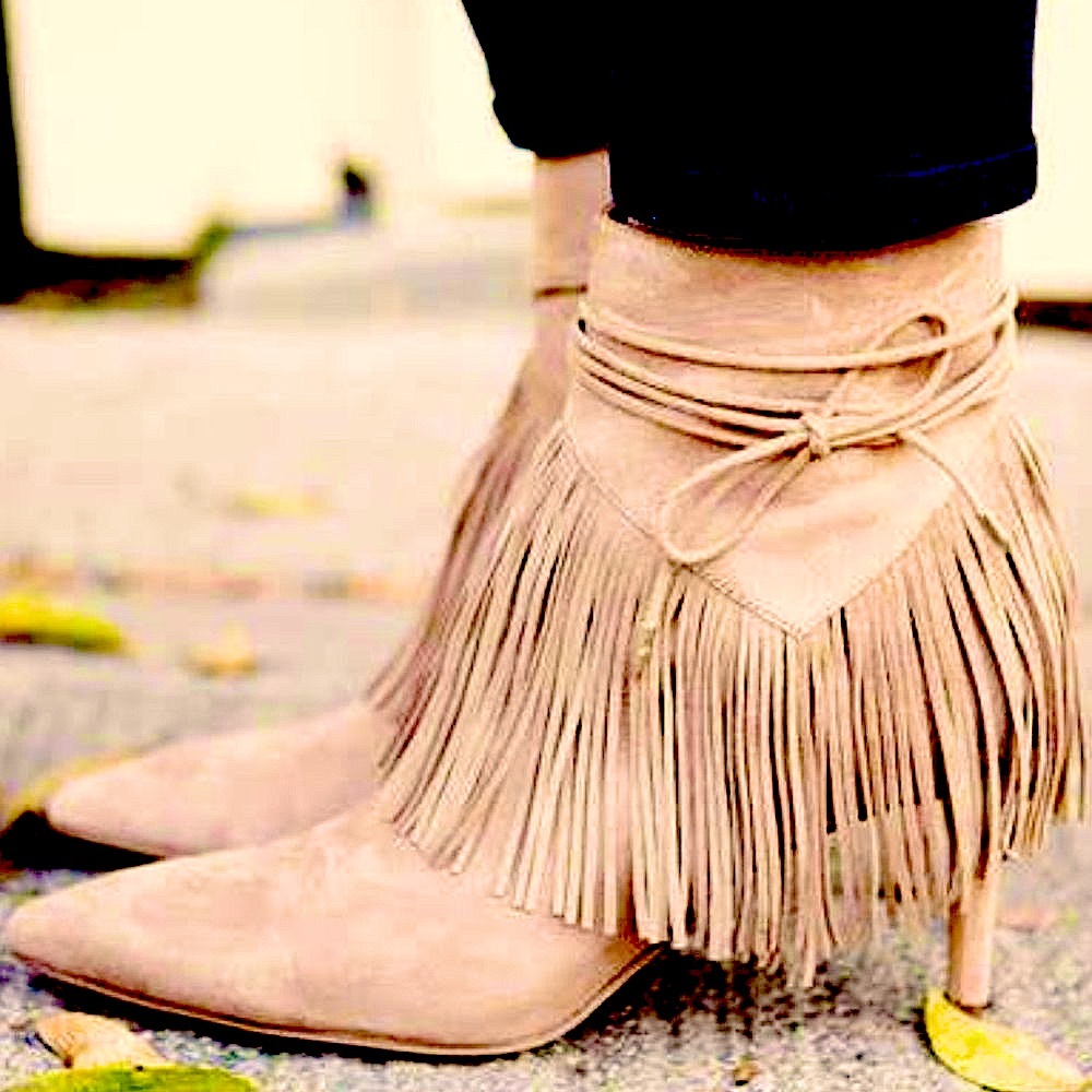Sam Edelman Tan Suede Fringed Booties, Womens size 8 Medium